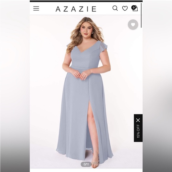 Azazie Dusty Dusty Lavender Maxi Gown V-Neck Flutter Sleeve Bridesmaid Dress - Picture 1 of 17